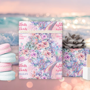 Blumen Glitter Meerjungfrau Schwanz 6. Geburtstag Geschenkpapier