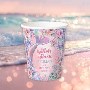 Blumen Glitter Meerjungfrauenschwanz 6. Geburtstag Pappbecher