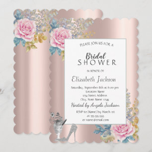 Blumen, Glitzernde High Heels in Roségold zur Brau Einladung