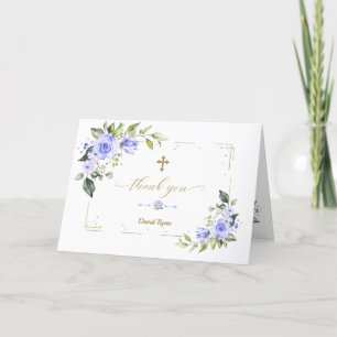 Blumen Gold Glitzer Cross Boy Taufe Dankeskarte