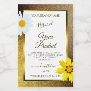 Blumen-Gold- und Braunglitter Weiße Produktetikett Lebensmitteletikett