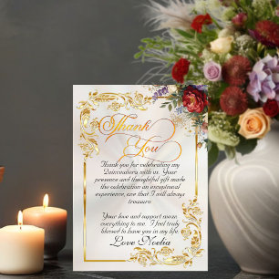 Blumen, Goldene Blätter & Diadem - Perlen-Quincean Dankeskarte