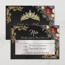 Blumen & Goldene Blätter - Schwarze RSVP