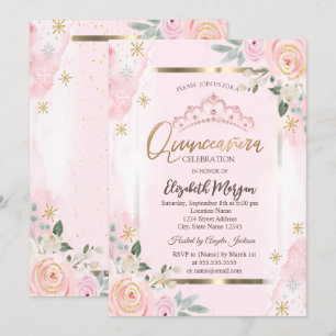 Blumen Goldrahmen Rosa Rosen Quinceañera Einladung