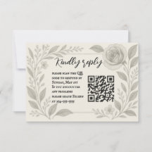 Blumen-Grafit-QR-Code-Hochzeits-RSVP-Karte