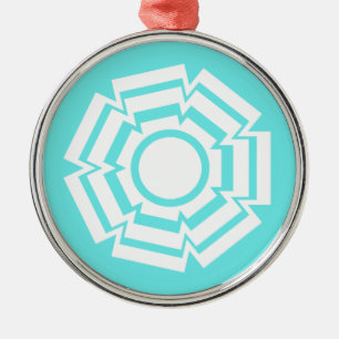 Blumen Groove Premium Runder Ornament, Türkis Silbernes Ornament