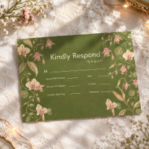 Blumen Grün & Rosa Blumenrebe Hochzeit RSVP Karte