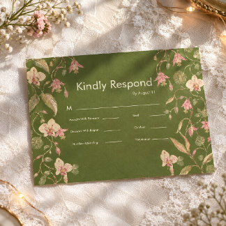 Blumen Grün & Rosa Blumenrebe Hochzeit RSVP Karte