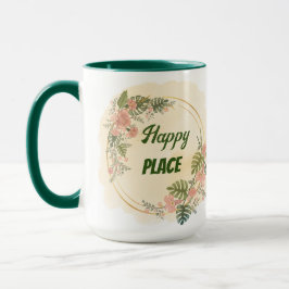 Blumen, grün und gelb glücklicher Ort, anpassbar Tasse