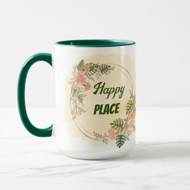 Blumen, grün und gelb glücklicher Ort, anpassbar Tasse (Links)