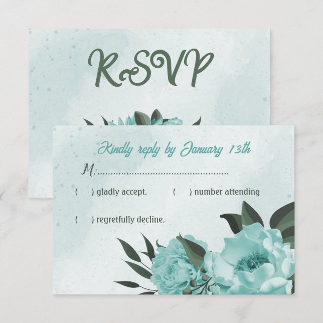 Blumen Grüne Hochzeit RSVP Karte (Vorne/Hinten)