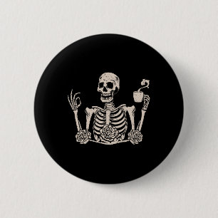 Blumen-Halloween-Frauen-Männer-Lustiges-Skelett-Tr Button