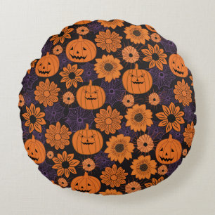 Blumen-Halloween Rundes Kissen