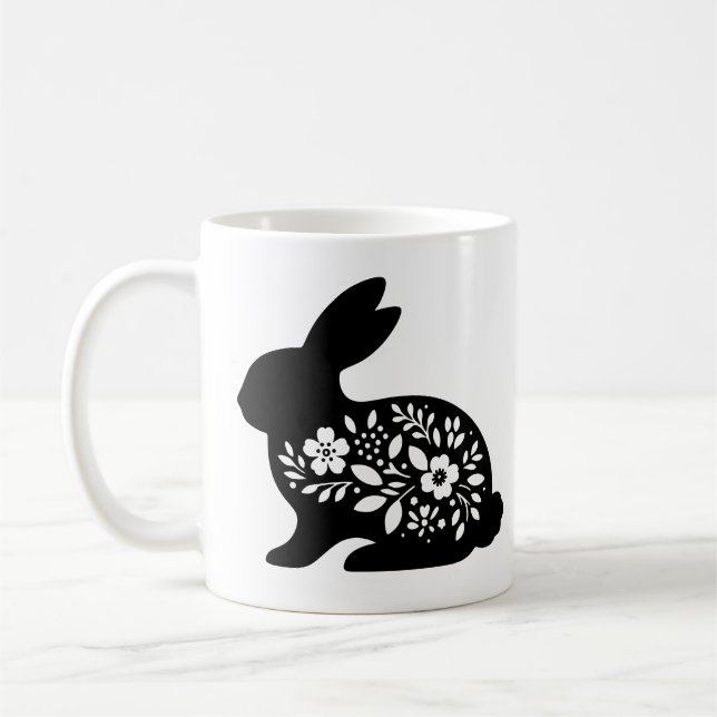 Blumen-Hasen-Schablonen-Tasse – Süße Hase-Kaffee-T Kaffeetasse (Links)