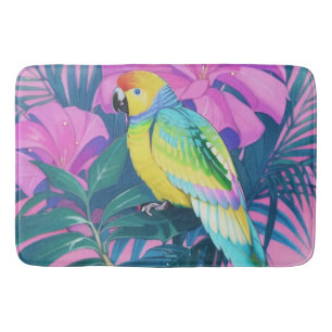 Blumen/Hawaiianisch/Tropisch/Papagei Badematte