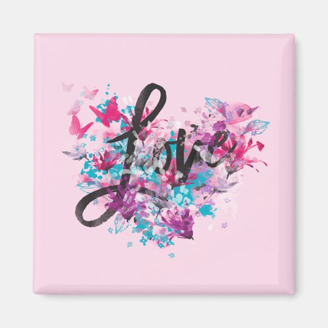 Blumen Heart Liebe Square Magnet (Vorne)
