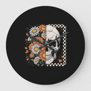 Blumen Herbst Skelett Boho Halloween Große Wanduhr