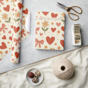 Blumen Herzen & Süße Schleifen Geschenkpapier Roll