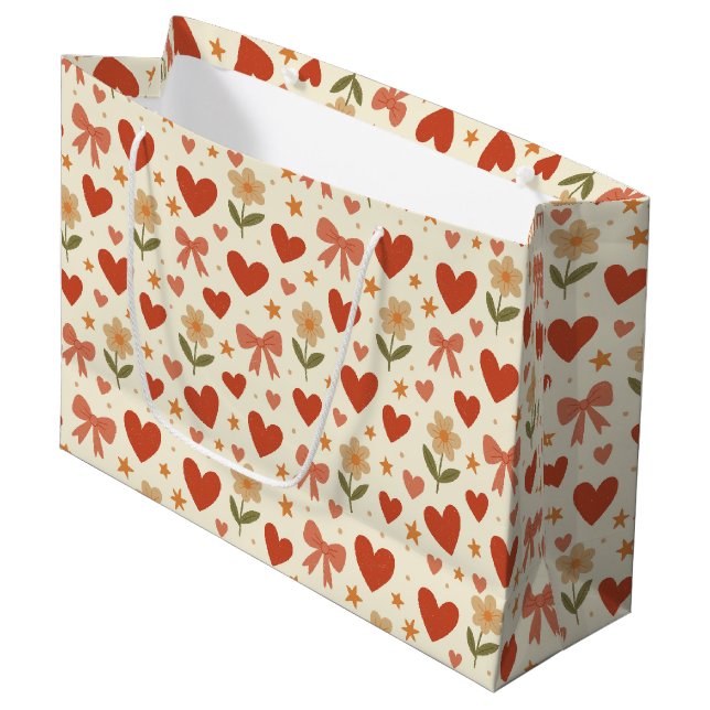 Blumen Herzen & Süße Schleifen - Große Geschenktüt Geschenktüte (Vorderseite Schrägansicht)
