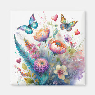 Blumen, Herzen und Schmetterlinge Magnet