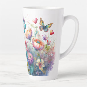 Blumen, Herzen und Schmetterlinge Milchtasse