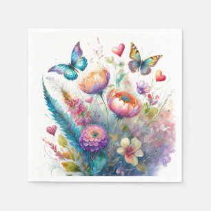 Blumen, Herzen und Schmetterlinge Serviette
