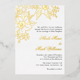 Blumen-Hochzeit im Letterpress-Stil Folieneinladung