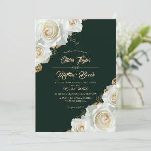 Blumen Hochzeit in Smaragdgrün und weißen Rosen Einladung