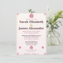 Blumen-Hochzeitseinladungskarte — Rosa & Goldene R