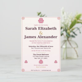 Blumen-Hochzeitseinladungskarte — Rosa & Goldene R Einladung