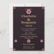 Blumen-Hochzeitseinladungskarte — Rosa & Goldene R
