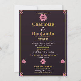 Blumen-Hochzeitseinladungskarte — Rosa & Goldene R Einladung