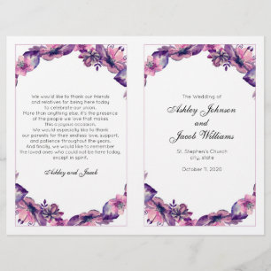 Blumen Hochzeitsprogramm. Violette Kirchenzeremoni