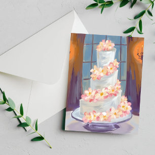 Blumen-Hochzeitstorte-Wasserfarbenmalerei-Karte