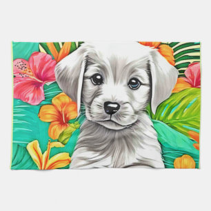 Blumen-Hundekunst Geschirrtuch