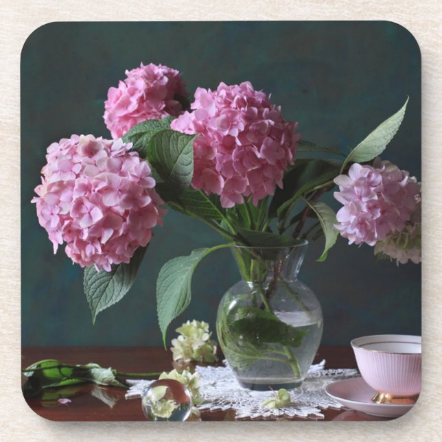 Blumen | Hydrangeas in Vase Getränkeuntersetzer (Vorderseite)