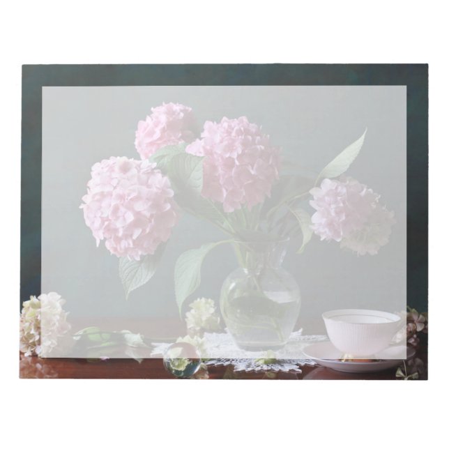 Blumen | Hydrangeas in Vase Notizblock (Vorderseite)