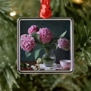 Blumen Hydrangeas in Vase Ornament Aus Metall