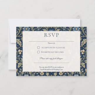 Blumen im Jugendstil Navy Blau Hochzeit RSVP Karte