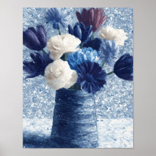 Blumen im Morgenblau Texturierte Florale Kunst Poster
