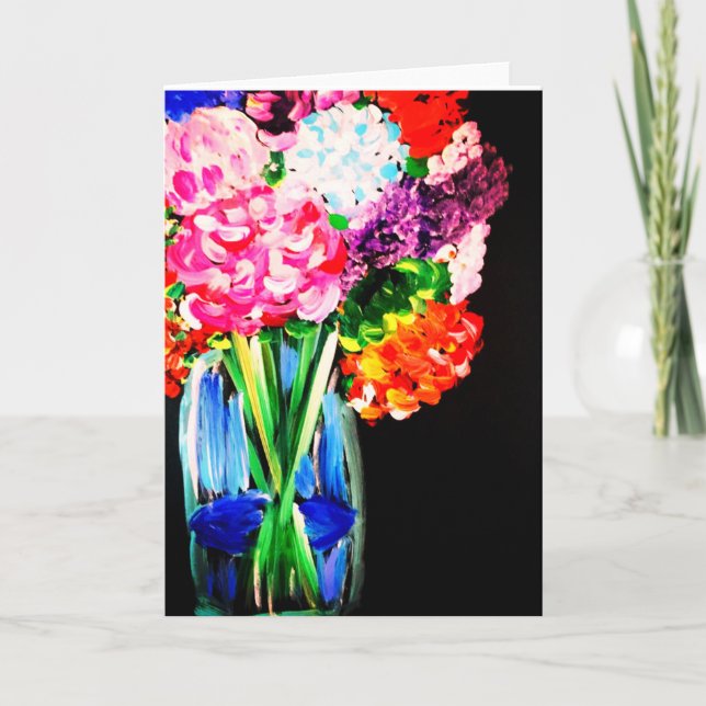 Blumen im Vasen-handgemalten Entwurf auf Karte (Vorderseite)