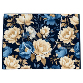 Blumen im viktorianischen Stil Geschenktasche blau Große Geschenktüte