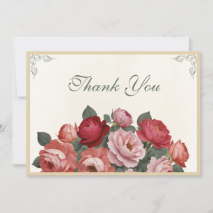 Blumen im Vintage-Stil - Rosa-Rote-Pfirsich-Rosen Dankeskarte