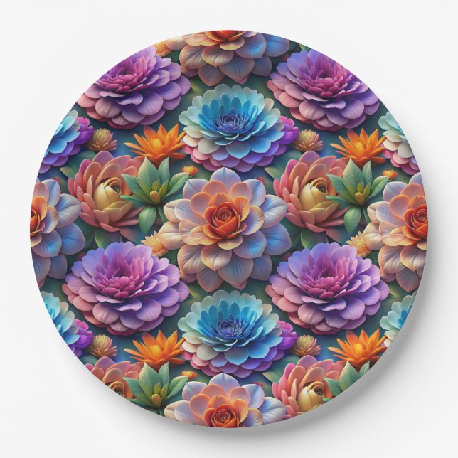 Blumen in 3D Pappteller (Vorderseite)