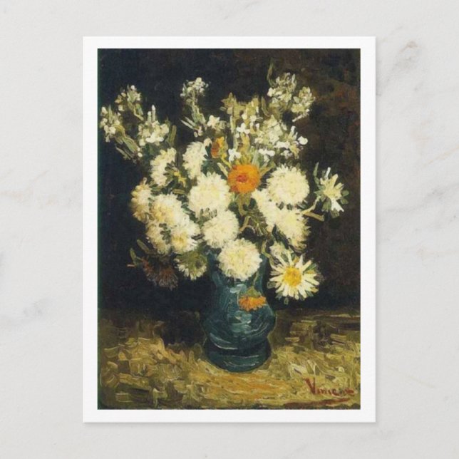 Blumen in einem blauen Vase, Vincent van Gogh Postkarte (Vorderseite)