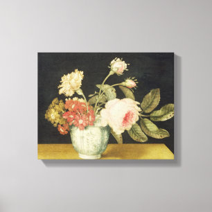 Blumen in einem Delft-Glas (Öl auf Platte) Leinwanddruck