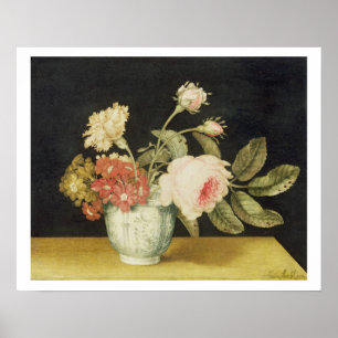 Blumen in einem Delft-Glas (Öl auf Platte) Poster