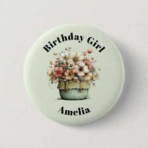 Blumen in einem Topf Cozy Shabby Süße Geburtstagsf Button