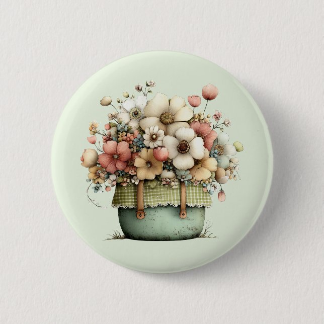 Blumen in einem Topf Gemütlich Shabby Cute Button (Vorderseite)