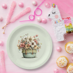 Blumen in einem Topf Gemütlich Shabby Cute Pappteller
